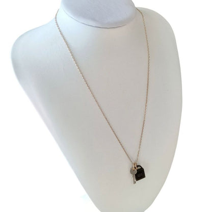Hermes Amulet Padlock PM Chain Necklace Gold Color Black