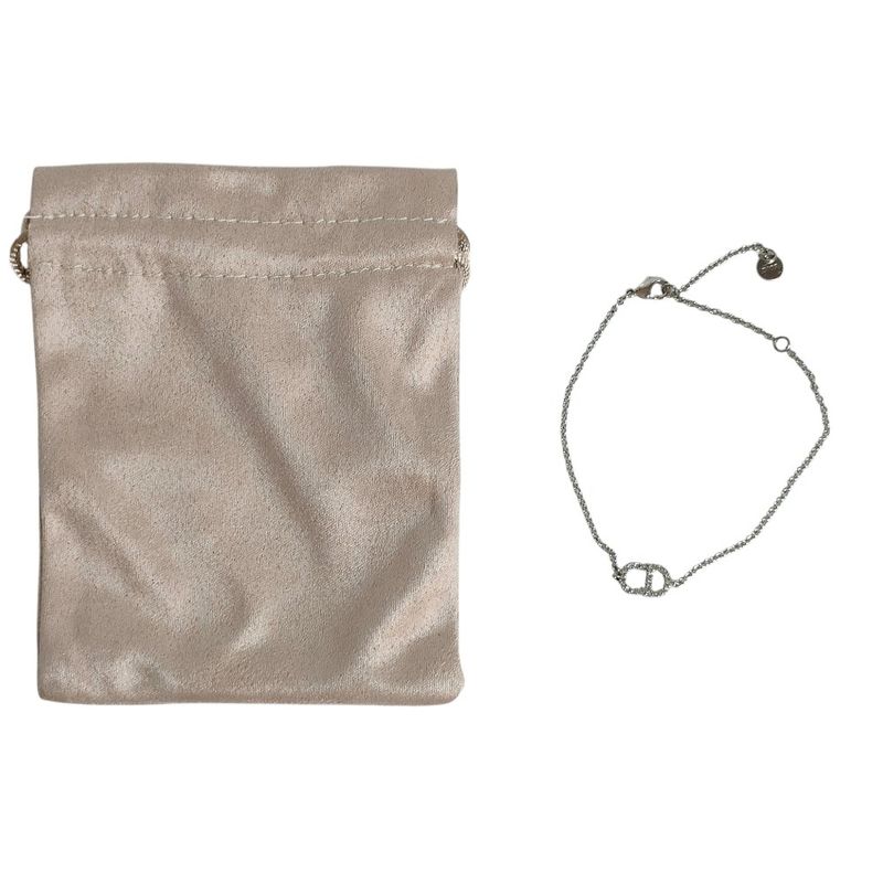 Dior Christian Rhinestone Clair D Lune Chain Bracelet Silver Metal