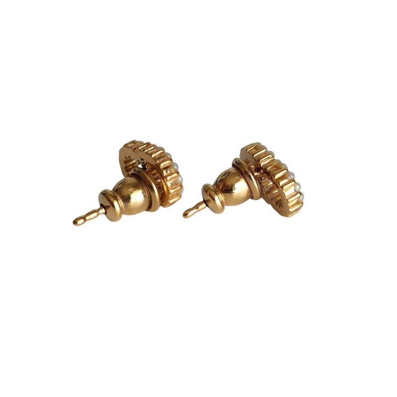 Dior Christian Clair D Lune Pearl Stud Earrings Gold Color