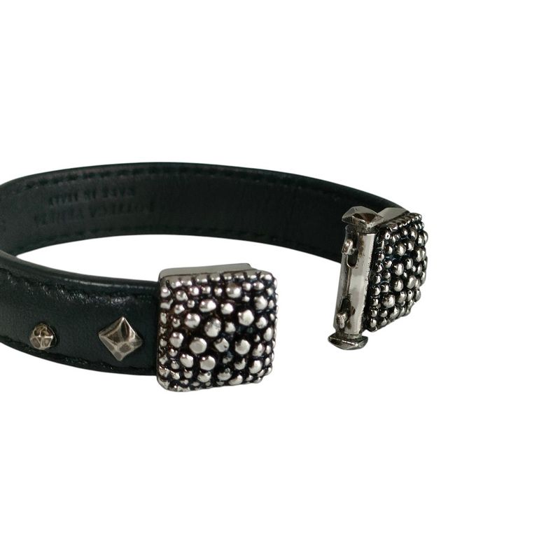 Bottega Veneta Studs Leather Bangle Bracelet S Black Silver
