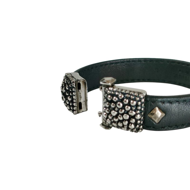 Bottega Veneta Studs Leather Bangle Bracelet S Black Silver