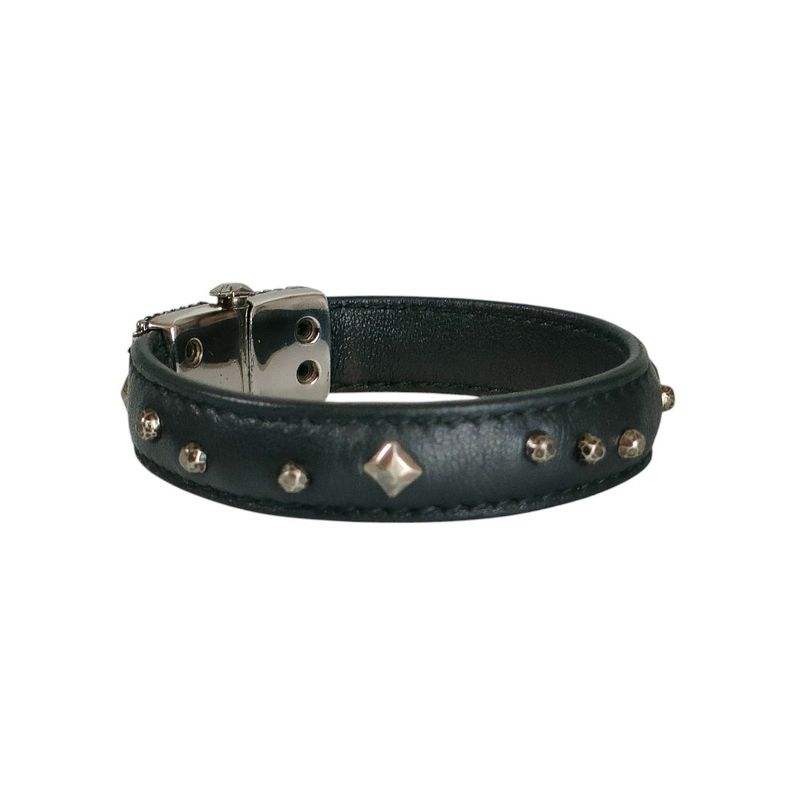 Bottega Veneta Studs Leather Bangle Bracelet S Black Silver