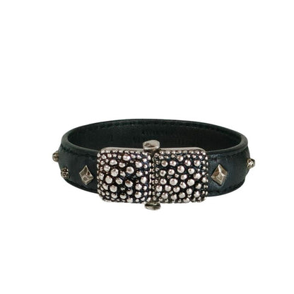 Bottega Veneta Studs Leather Bangle Bracelet S Black Silver