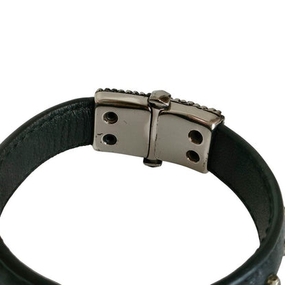 Bottega Veneta Studs Leather Bangle Bracelet S Black Silver