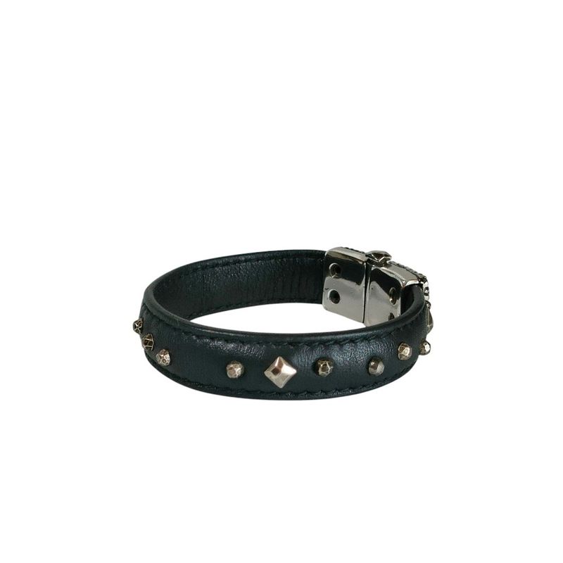 Bottega Veneta Studs Leather Bangle Bracelet S Black Silver