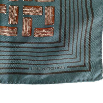 Louis Vuitton 100% Silk Trunk Pattern Bandana Scarf Blue Brown