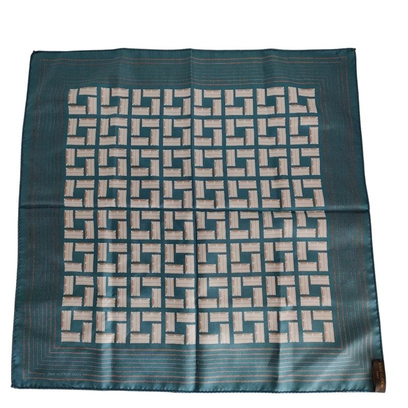 Louis Vuitton 100% Silk Trunk Pattern Bandana Scarf Blue Brown