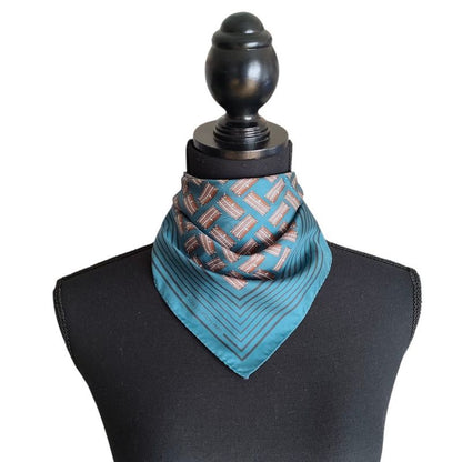 Louis Vuitton 100% Silk Trunk Pattern Bandana Scarf Blue Brown