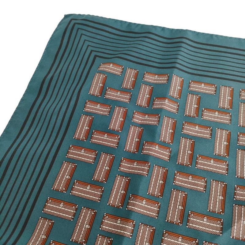 Louis Vuitton 100% Silk Trunk Pattern Bandana Scarf Blue Brown