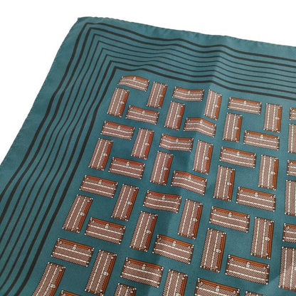 Louis Vuitton 100% Silk Trunk Pattern Bandana Scarf Blue Brown
