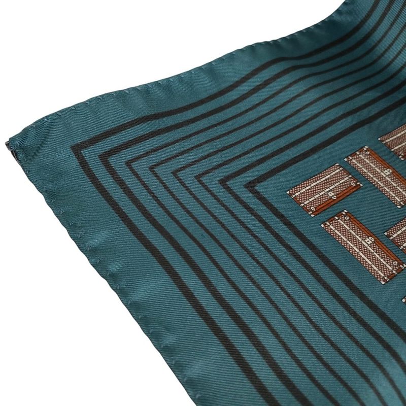 Louis Vuitton 100% Silk Trunk Pattern Bandana Scarf Blue Brown