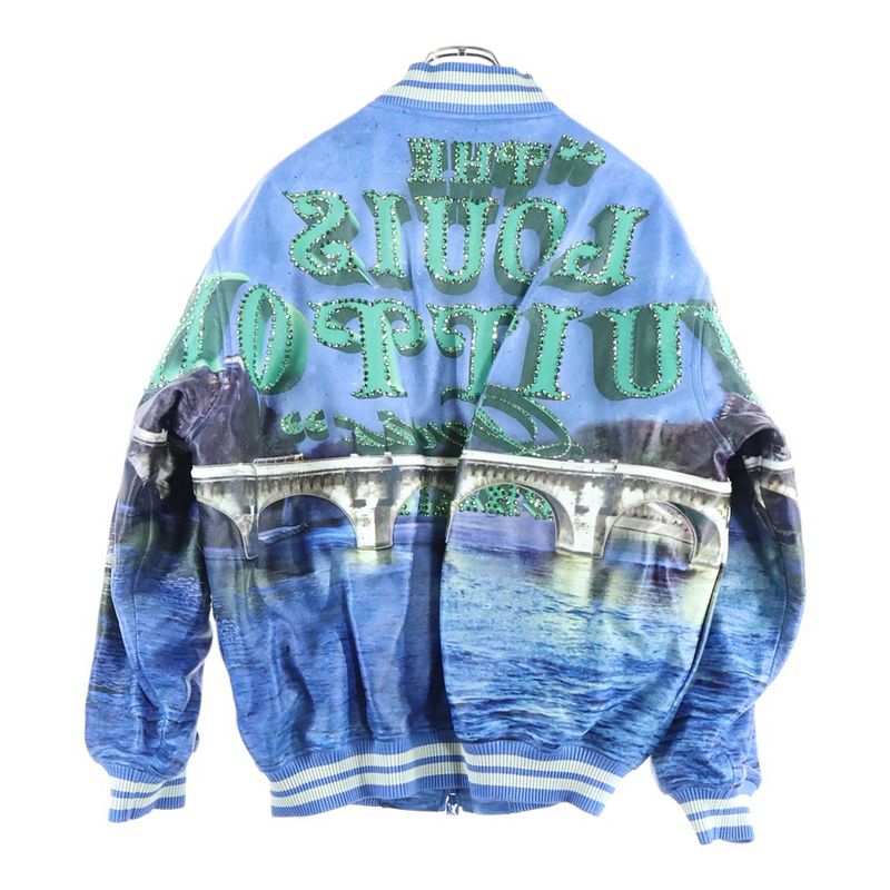Louis Vuitton Embroidery Pearl Leather Zip Jacket Stadium Jumper