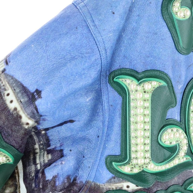 Louis Vuitton Embroidery Pearl Leather Zip Jacket Stadium Jumper
