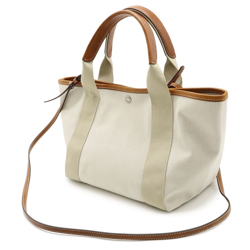 Balenciaga Biarritz Small Logo Shoulder Bag Canvas Leather Natural