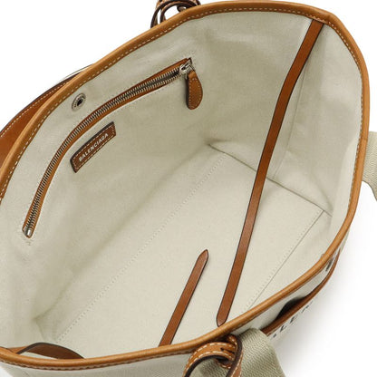Balenciaga Biarritz Small Logo Shoulder Bag Canvas Leather Natural