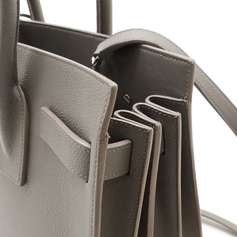 Saint Laurent Paris YSL Sac Dojour Small Handbag 2-Way Shoulder Leather Gray