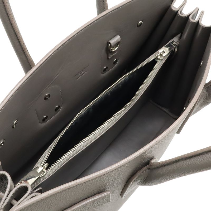 Saint Laurent Paris YSL Sac Dojour Small Handbag 2-Way Shoulder Leather Gray