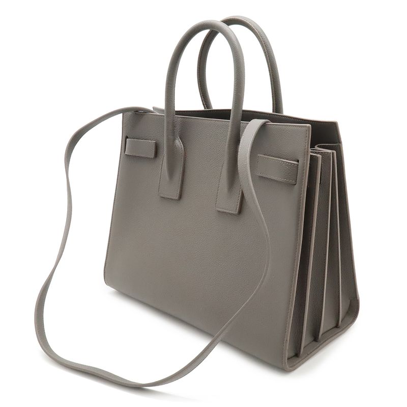 Saint Laurent Paris YSL Sac Dojour Small Handbag 2-Way Shoulder Leather Gray
