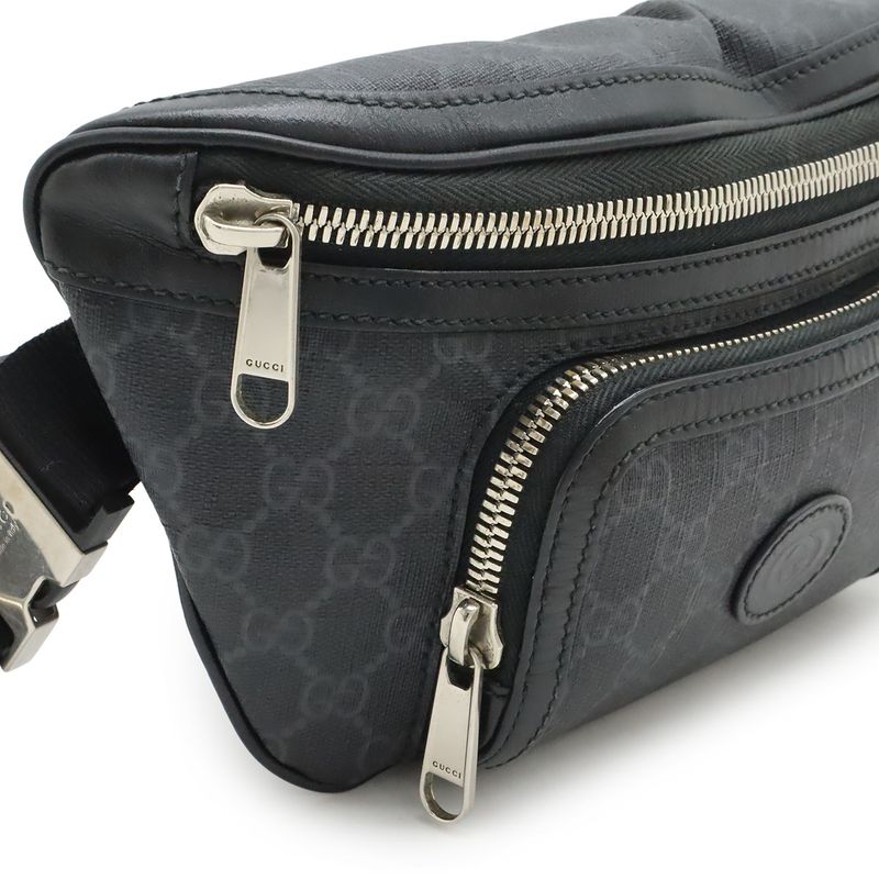 Gucci GG Supreme Large Waist Bag Leather Black Dark Gray