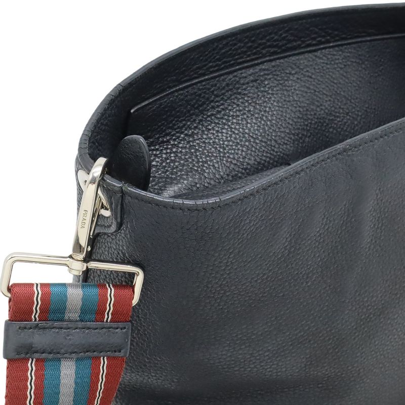 Prada Vitello Phoenix Shoulder Bag Striped Shoulder Crossbody Leather Nero