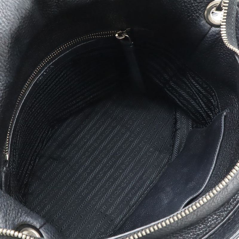Prada Vitello Phoenix Shoulder Bag Striped Shoulder Crossbody Leather Nero