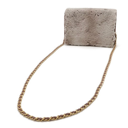 Chanel CC Logo Chain Wallet Shoulder Bag Pochette Crossbody Rabbit Fur
