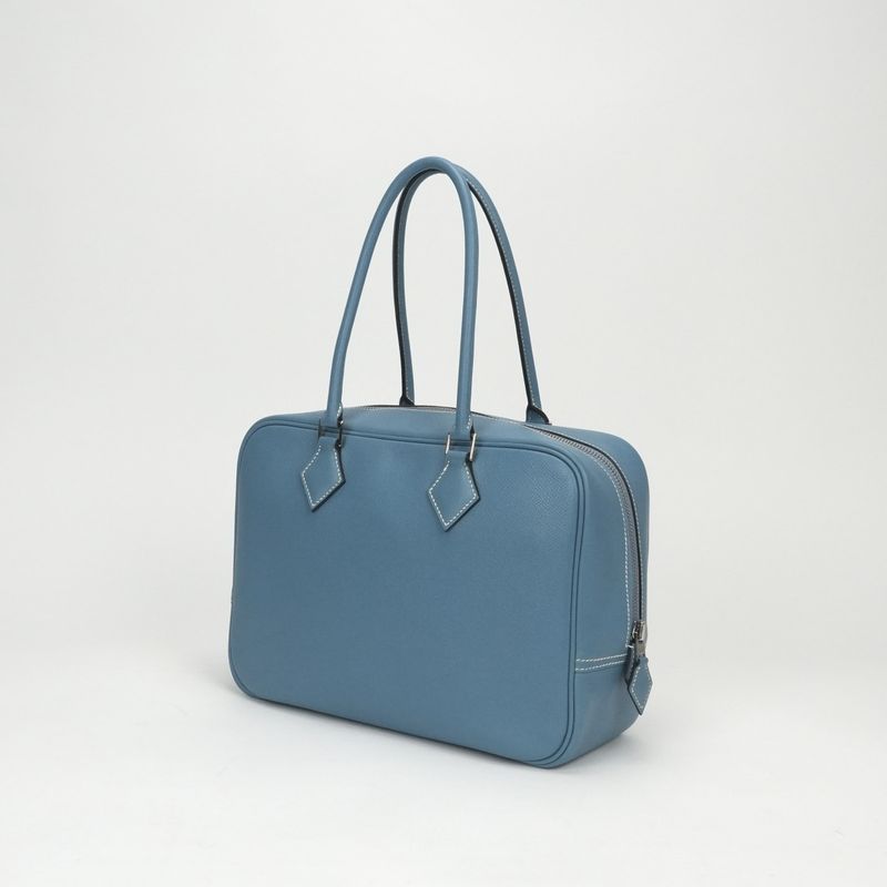 Hermes Plume 28 Tote Epsom Bluejean Blue Silver