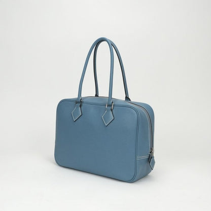 Hermes Plume 28 Tote Epsom Bluejean Blue Silver
