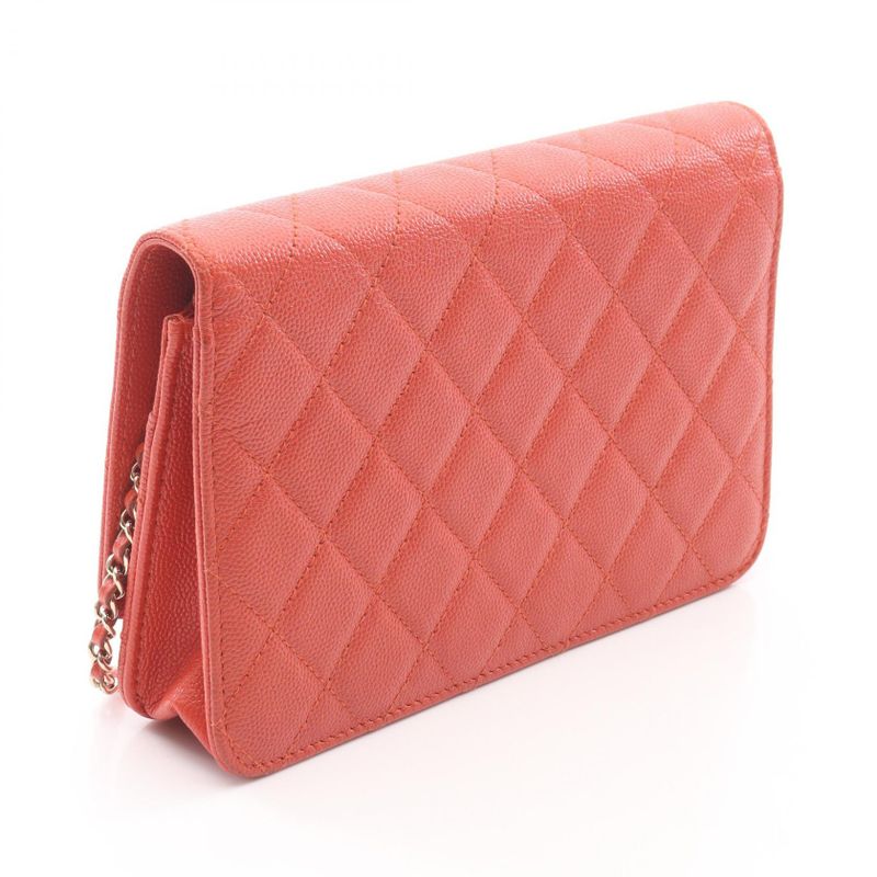 Chanel Shoulder Bag Quilted Coco Rock Orange Leather Chain Wallet