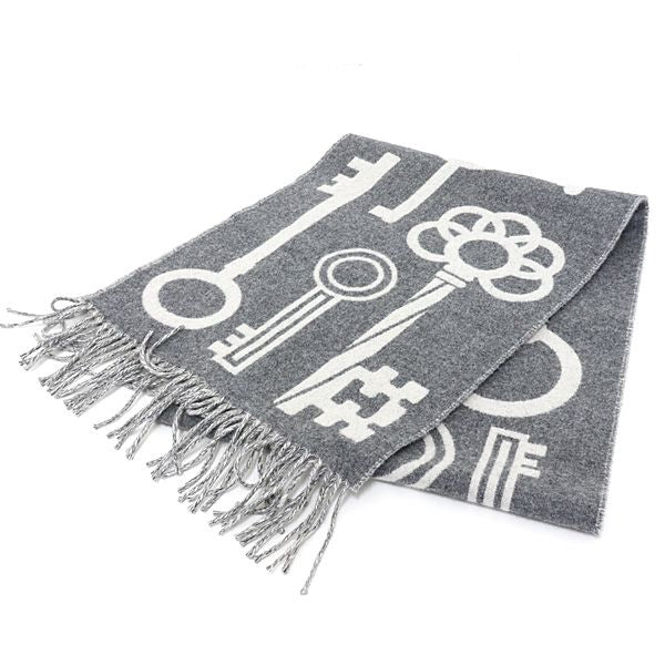 Hermes Hermrs Cashmere Muffler Kazak Keys Collection 100% Cashmere Gray Key Scarf