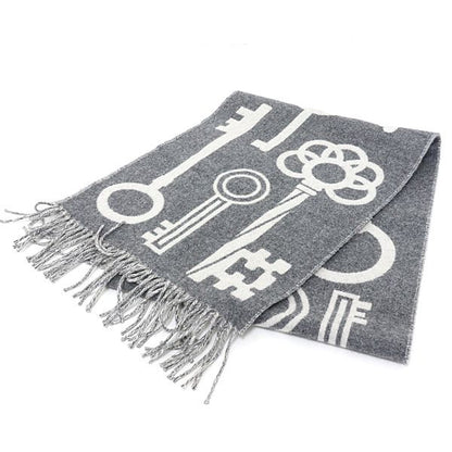 Hermes Hermrs Cashmere Muffler Kazak Keys Collection 100% Cashmere Gray Key Scarf