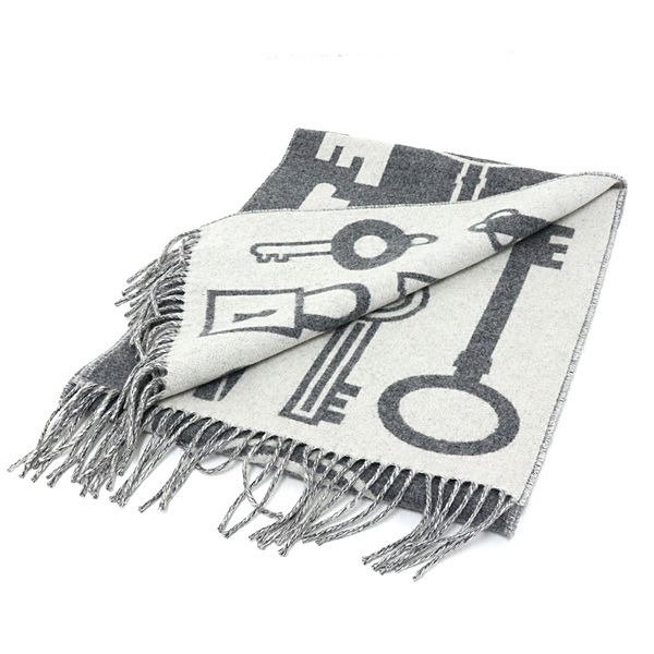 Hermes Hermrs Cashmere Muffler Kazak Keys Collection 100% Cashmere Gray Key Scarf