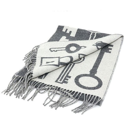 Hermes Hermrs Cashmere Muffler Kazak Keys Collection 100% Cashmere Gray Key Scarf
