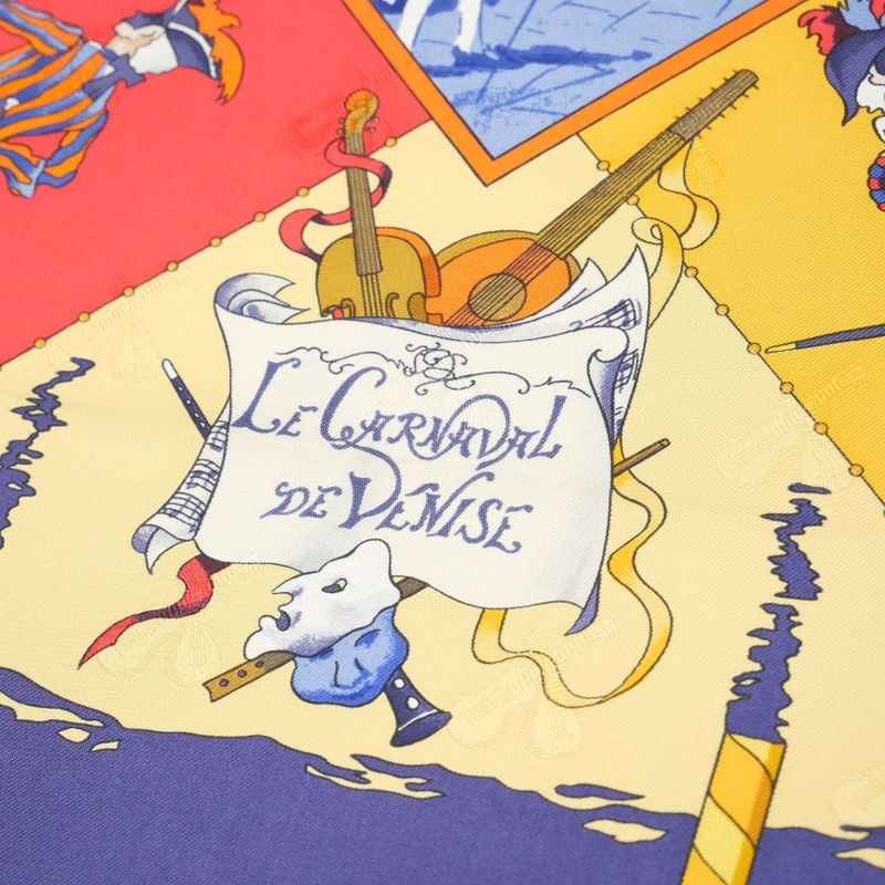 Hermes Carre 90 le Carnaval de Venise Carnival Scarf Silk Twill Navybased Multicolor