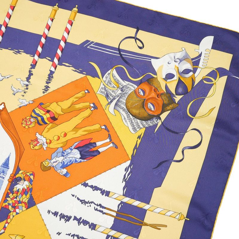 Hermes Carre 90 le Carnaval de Venise Carnival Scarf Silk Twill Navybased Multicolor