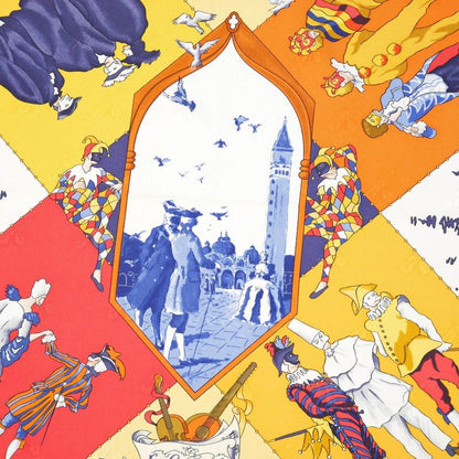 Hermes Carre 90 le Carnaval de Venise Carnival Scarf Silk Twill Navybased Multicolor