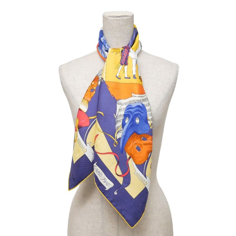 Hermes Carre 90 le Carnaval de Venise Carnival Scarf Silk Twill Navybased Multicolor