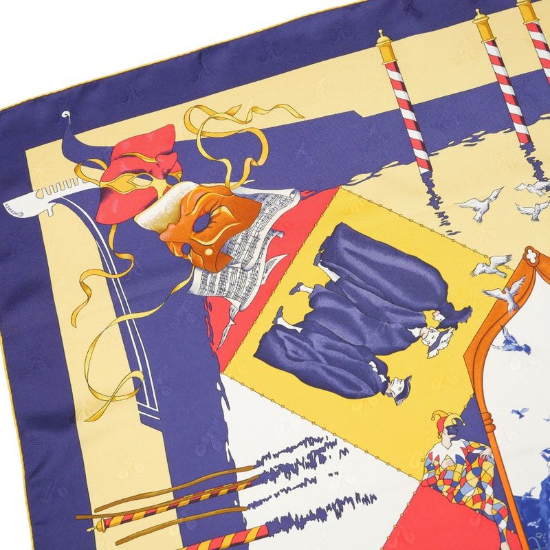 Hermes Carre 90 le Carnaval de Venise Carnival Scarf Silk Twill Navybased Multicolor