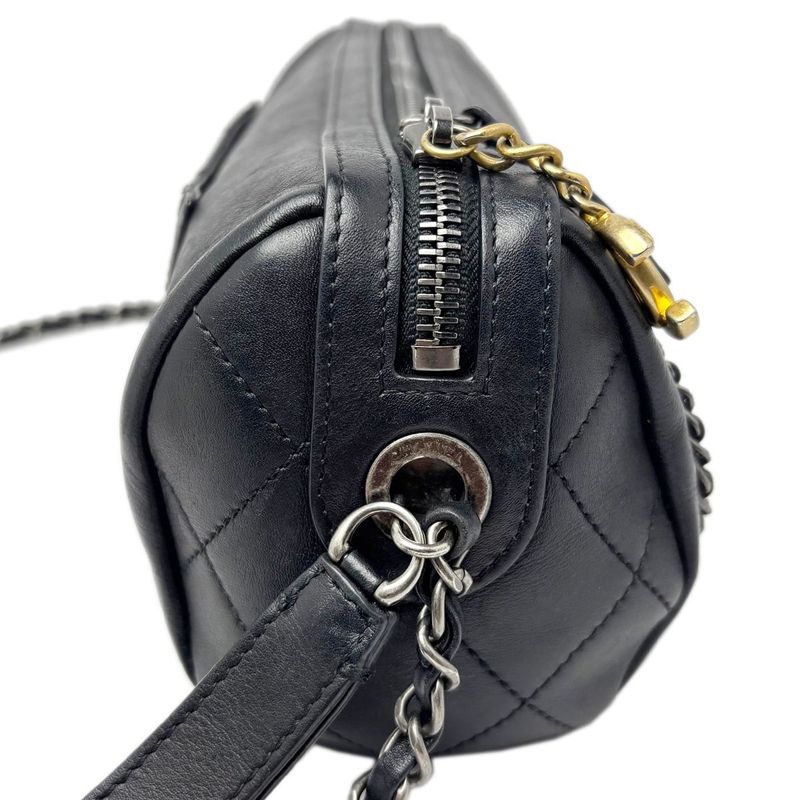 Chanel Bag Chain Shoulder 2-Way Logo Black Silver Gold Lambskin