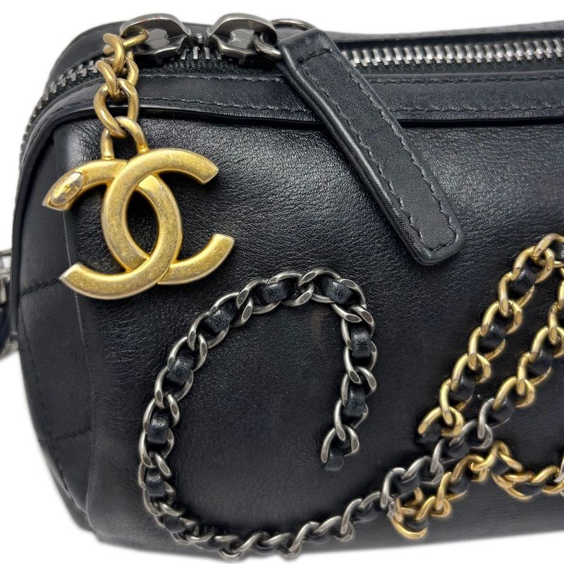 Chanel Bag Chain Shoulder 2-Way Logo Black Silver Gold Lambskin