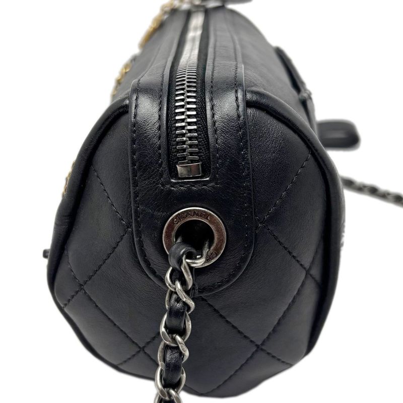 Chanel Bag Chain Shoulder 2-Way Logo Black Silver Gold Lambskin