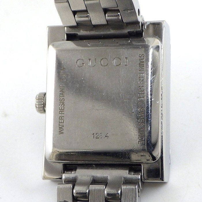 Gucci Watch Frame 128.4 3 Points Diamond Index Square White Shell Dial SS