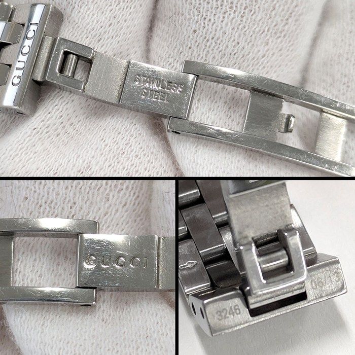 Gucci Watch Frame 128.4 3 Points Diamond Index Square White Shell Dial SS