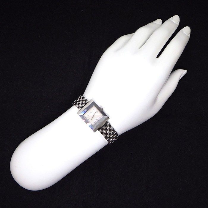 Gucci Watch Frame 128.4 3 Points Diamond Index Square White Shell Dial SS