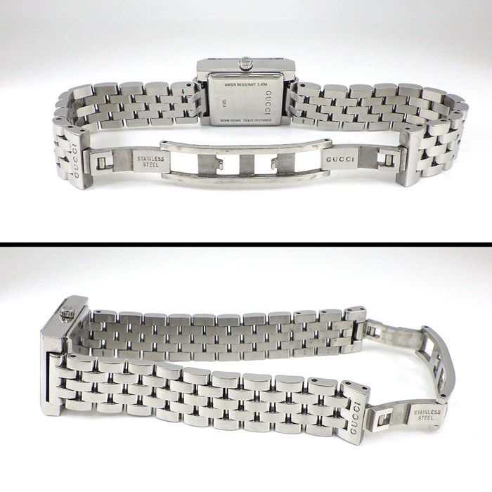 Gucci Watch Frame 128.4 3 Points Diamond Index Square White Shell Dial SS