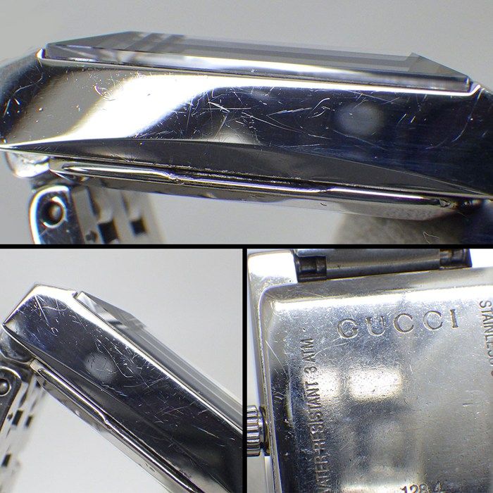 Gucci Watch Frame 128.4 3 Points Diamond Index Square White Shell Dial SS