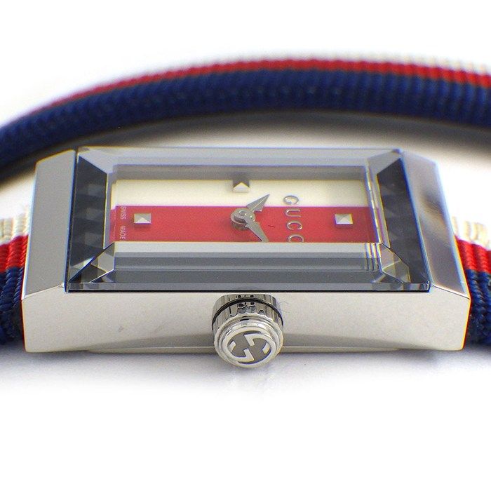 Gucci Watch Frame 147.5 Rectangular White Red Navy Dial Long