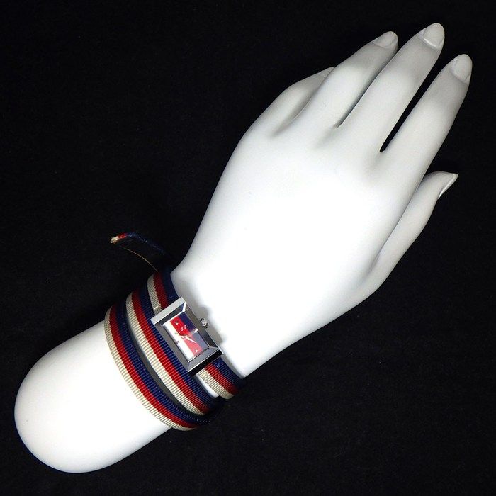 Gucci Watch Frame 147.5 Rectangular White Red Navy Dial Long