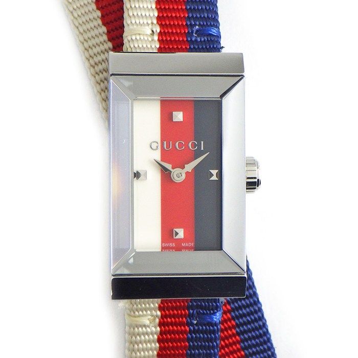 Gucci Watch Frame 147.5 Rectangular White Red Navy Dial Long