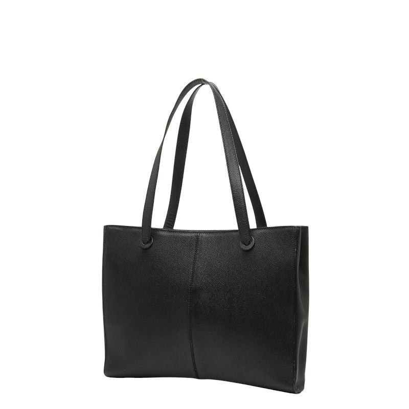 Chanel Logo Charm Tote Shoulder Bag Black Caviar Leather
